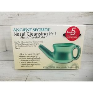 Nasal Cleansing Pot Plastic Travel Ancient Secrets PLUS 5 salt packets